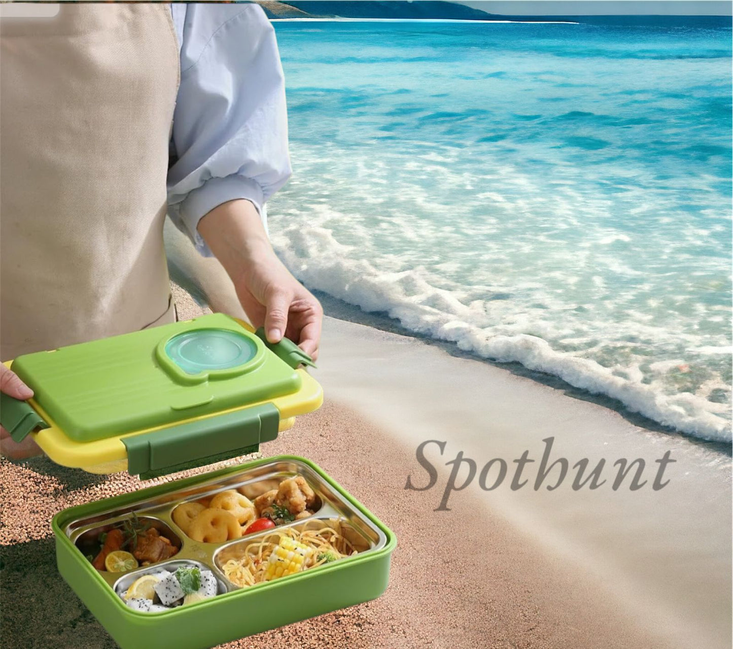 Spothunt stainless steel Lunch Box 1100 ML + 150 ML Stainless Steel Leak Proof 8 Compartment Lunch Box for Kids & Adults Stainless Steel Bento Box Lunch Box (Large Size)