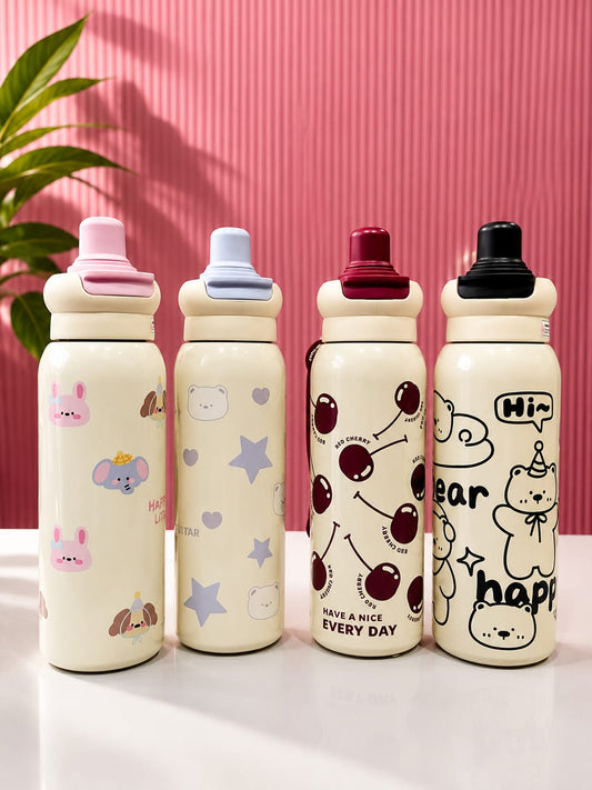 Kids Stainless Steel Insulated Water Bottle 620ml | Leakproof Vacuum Flask | BPA-Free Hot & Cold Bottle with Straw & Carry Strap | School, Travel & Outdoor