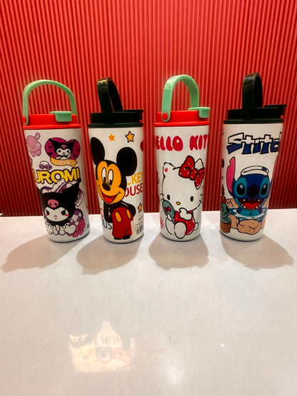 750ml Stainless Steel Kids Insulated Water Bottle with Straw & Handle | Leakproof Cartoon Vacuum Flask for School, Travel & Gifts