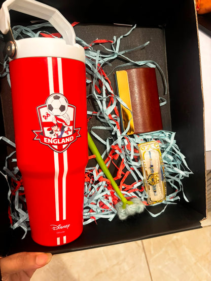 Football Theme Rakhi Hamper for Boys – Water Bottle, Wallet, Flower Pen & Rakhi Gift Set