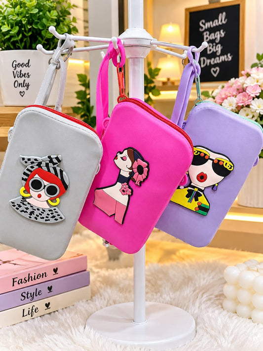 Fashion Girl Cartoon Sling Bag – Mini Crossbody Phone Pouch for Women & Girls