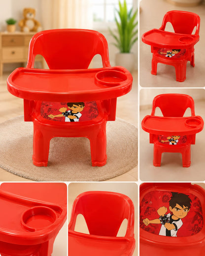 Cute Baby Feeding Chair with Tray | Plastic Baby Booster Chair | Kids Highchair for Feeding & Dining | Red