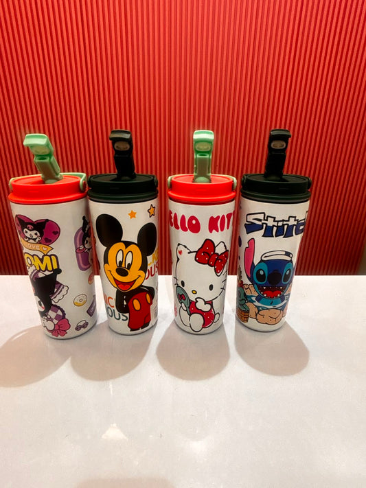 750ml Stainless Steel Kids Insulated Water Bottle with Straw & Handle | Leakproof Cartoon Vacuum Flask for School, Travel & Gifts