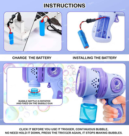 Bubble Gun for Kids Bubble Soluction Machine Automatic Space Bubble Blower Gun Toy Bubble Maker