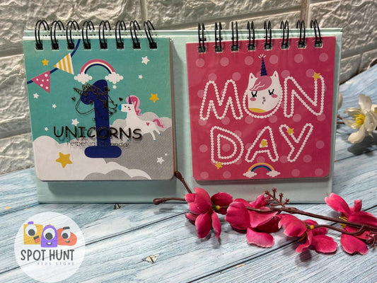 Unicorn Flip Calendar (1 pcs) Unicorn Theme Desk Calendar, Daily Date Universal Calendar, 12 Months Calendar for Kids Girls, Spiral Foldable Flip Calendar
