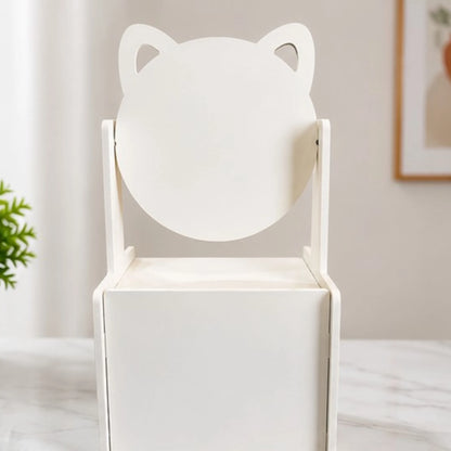 Cat Ear Wooden Desktop Organizer with Mirror & 2 Storage Drawers