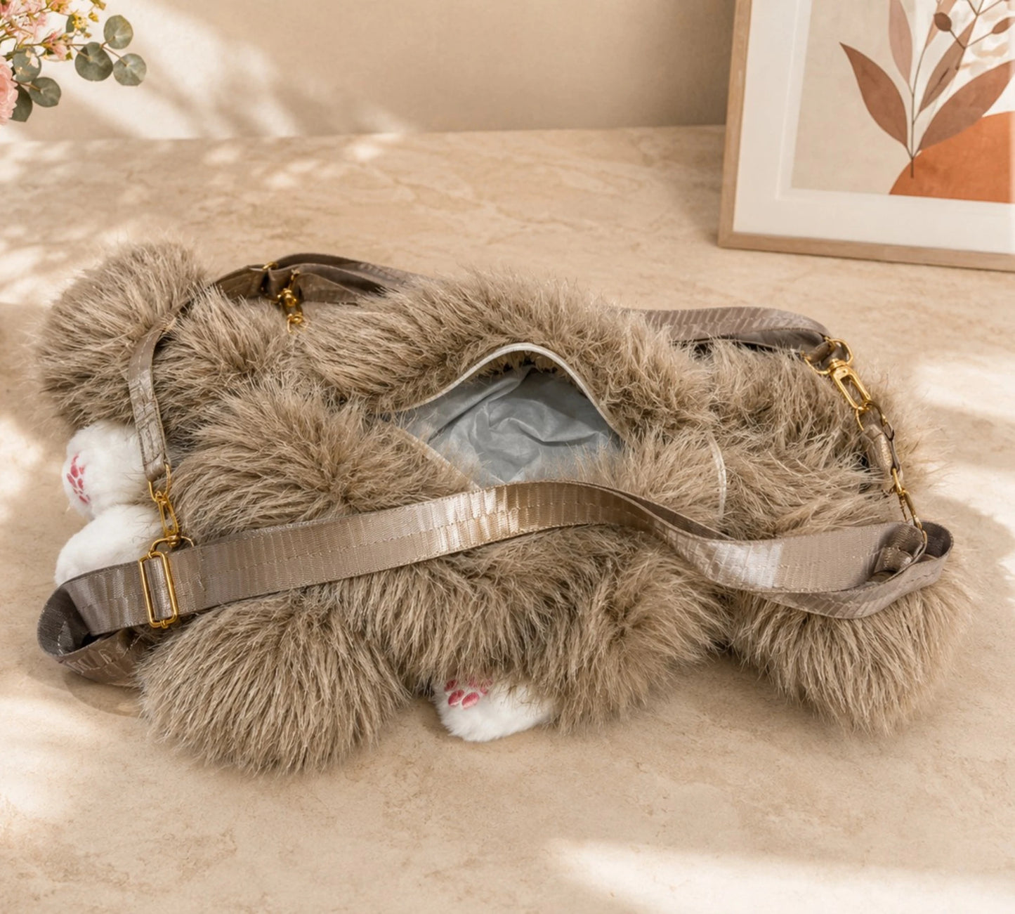 Cute Plush Cat Shoulder Bag for Girls | Soft Crossbody Handbag