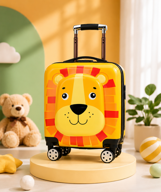 Spot Hunt kids animal hard shell trolley bag with 360° spinner wheels, adjustable telescopic handle, lightweight cartoon travel suitcase for boys and girls.
