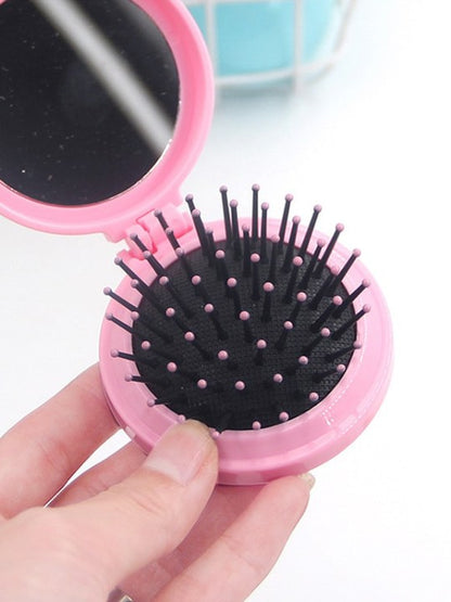 Mini Folding Hair Comb With Makeup Mirror