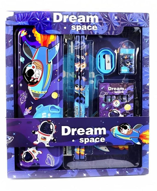 space dream CARTOON Art Plastic Pencil Box  (Set of 1, Dark Blue)