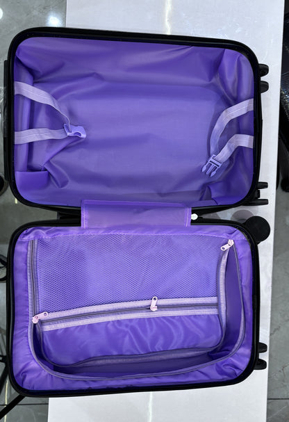 Assorted kids character luggage sets with matching vanity cases in multiple cartoon designs.