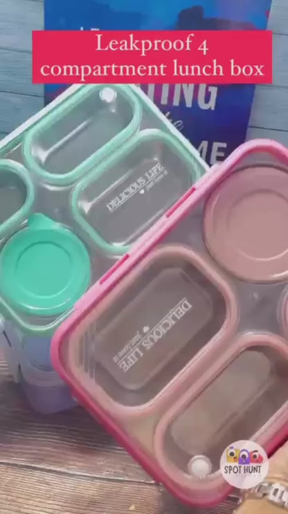 Spothunt 4-Compartment Bento Lunch Box With Bowl: 100% Leak-Proof Design For Convenient And Mess-Free Dining
