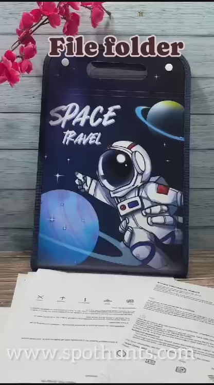 Spot Hunt Space Theme 12 Pocket Expanding File Folder Waterproof Vinyl Document Folder Mesh Organizer Bag A4 Size Button Lock - Bag Style,Blue