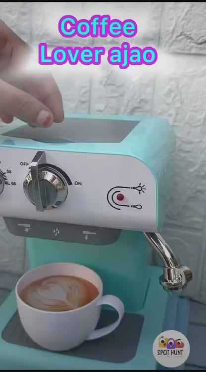 Coffee Maker Role Play Pretend Kitchen Appliance for Kids with Realistic Action, Spray, Light and Sound - Coffee Mug for Imaginary Brewing Fun