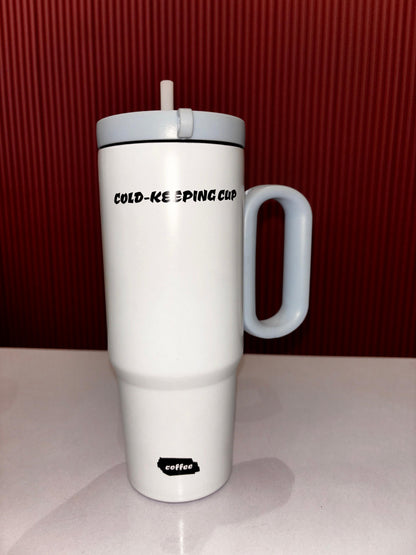 40oz Stainless Steel Insulated Tumbler with Handle & Straw | Vacuum Travel Mug | Leakproof Coffee Cup | Hot & Cold Flask