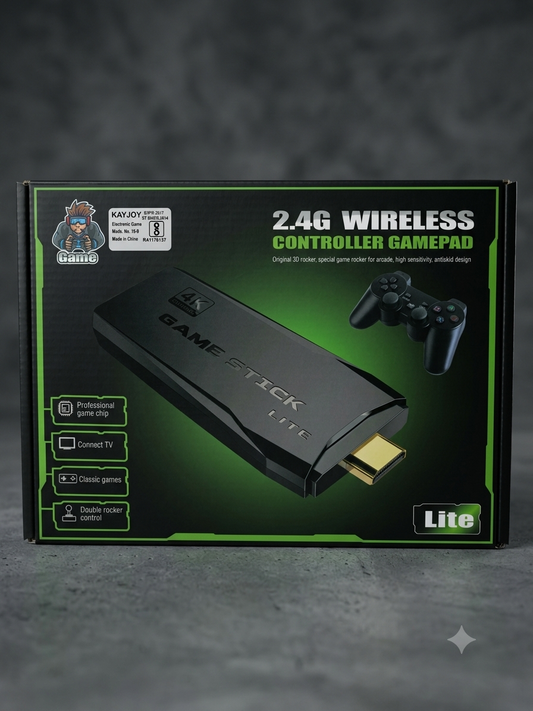 4K Ultra HD Game Stick with 2 Wireless Controllers, Double Player Support, Cable-Free Gaming