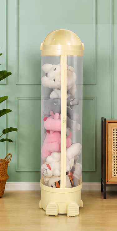 Large Capacity Plush Storage Box | Transparent Cylindrical Shape soft toy  Storage Bucket | Organize Your Puppet with Dust Proof Zipper, No Light Display