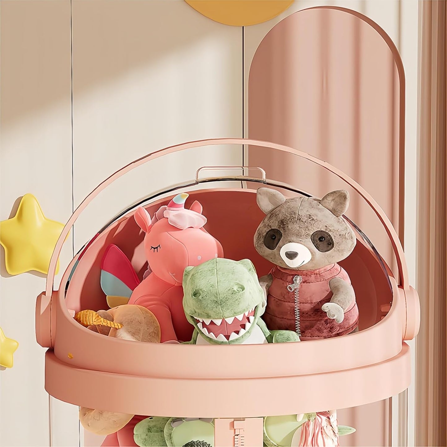Large Capacity Plush Storage Box | Transparent Cylindrical Shape soft toy  Storage Bucket | Organize Your Puppet with Dust Proof Zipper, No Light Display