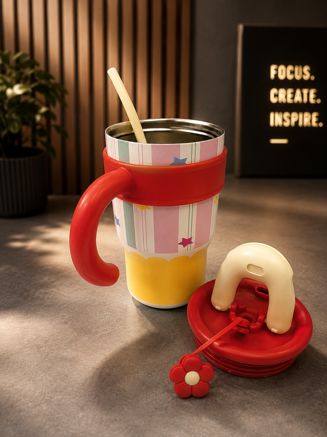 Fun Cat Themed Stainless Steel Mug 700 ml | Lid & Handle | BPA-Free