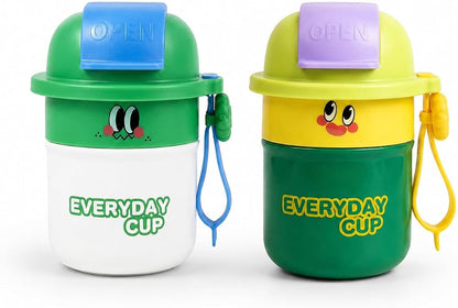 Cute Kids Everyday Cup with Lid & Carry Handle | Fun Cartoon Drinking Cup