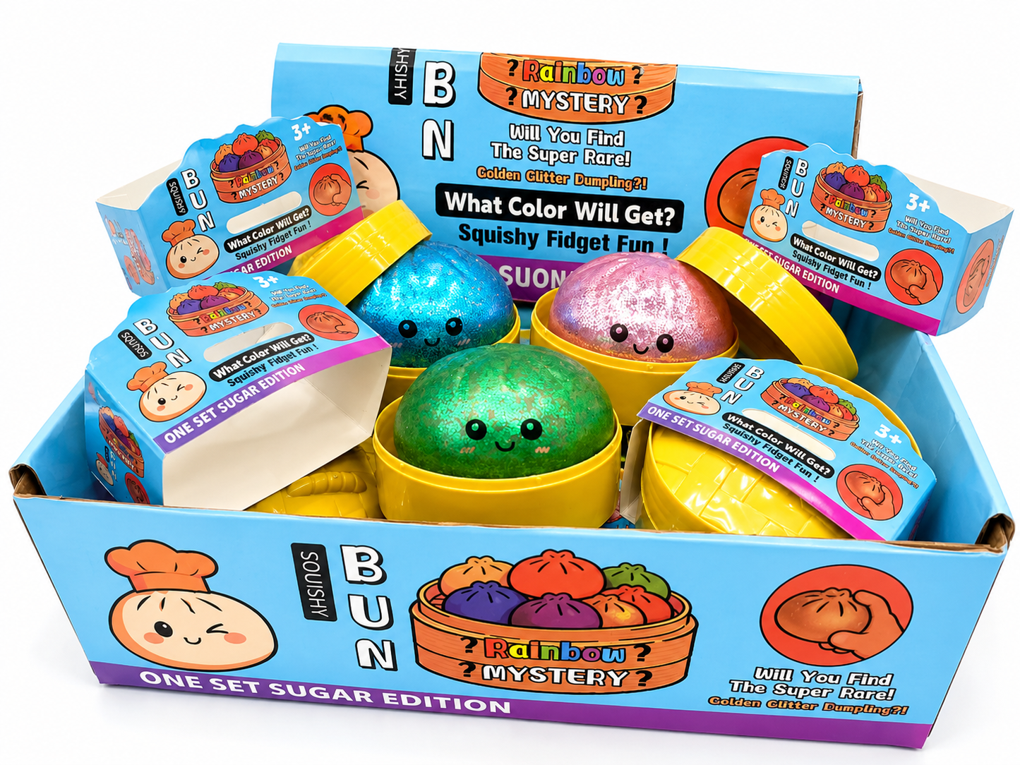 Kids Surprise Glitter Squishy Dumpling Toy – Soft Kawaii Fidget Toy, Mystery Color Sensory Stress Relief Toy for Kids 3+ (12 PCS)