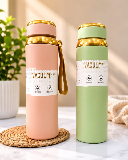 Stainless Steel Vacuum Insulated Water Bottle with Leather Strap - Double Wall Thermos Flask for Hot & Cold Drinks