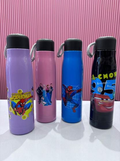 Kids Stainless Steel Vacuum Insulated Water Bottle 480ml | Leakproof Cartoon School Bottle | BPA Free | Cars, Spider-Man & Frozen Designs