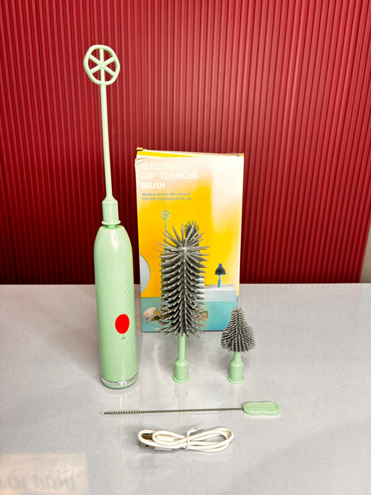 USB Rechargeable Electric Cleaning Brush Set - Cordless Spinning Cup & Glass Cleaner with Interchangeable Brush Heads