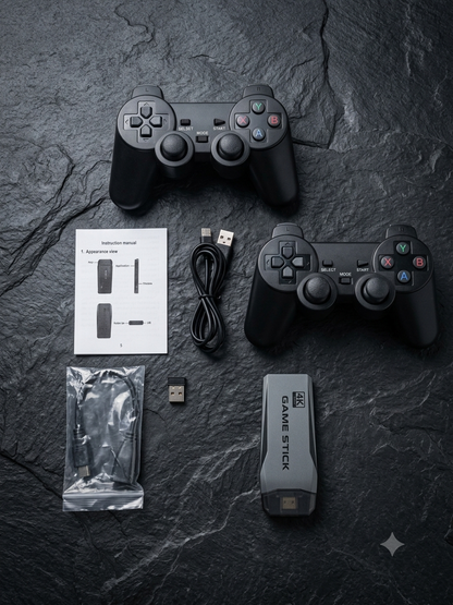 4K Ultra HD Game Stick with 2 Wireless Controllers, Double Player Support, Cable-Free Gaming