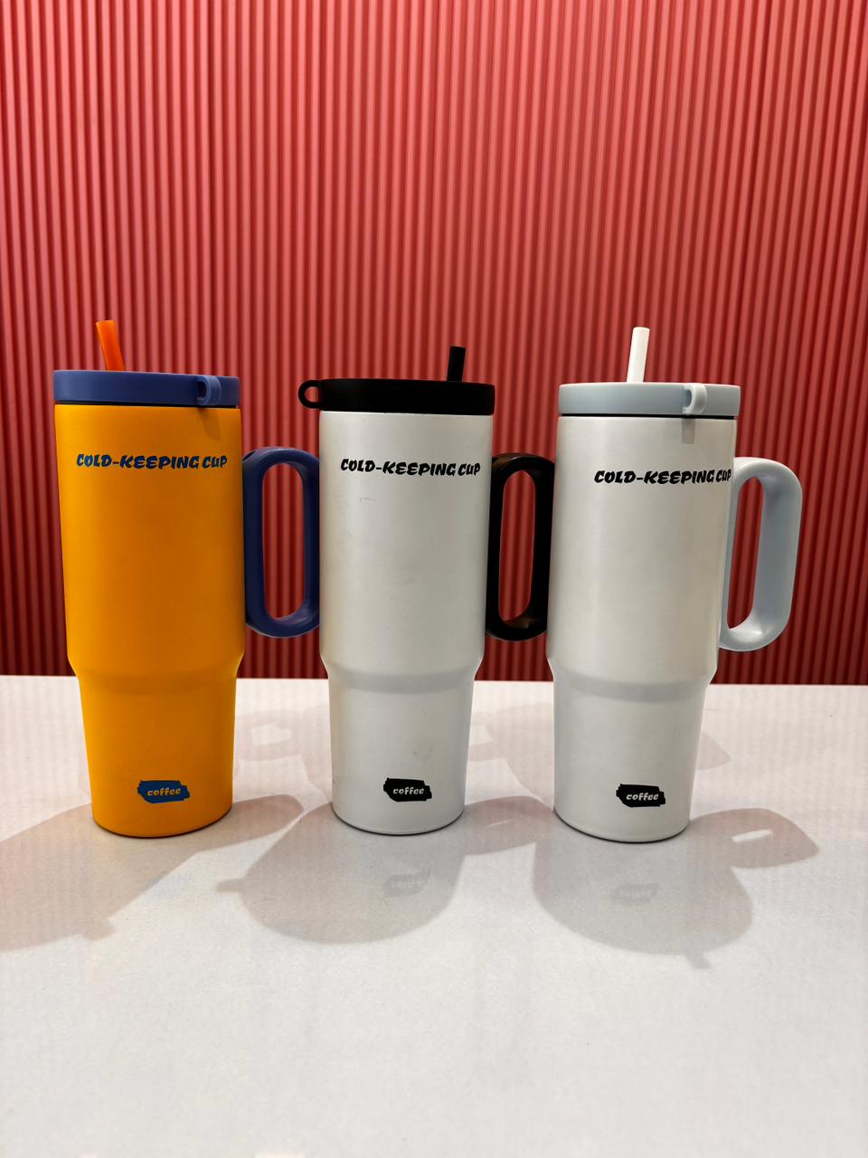 40oz Stainless Steel Insulated Tumbler with Handle & Straw | Vacuum Travel Mug | Leakproof Coffee Cup | Hot & Cold Flask