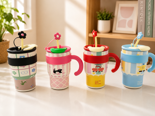 Fun Cat Themed Stainless Steel Mug 700 ml | Lid & Handle | BPA-Free