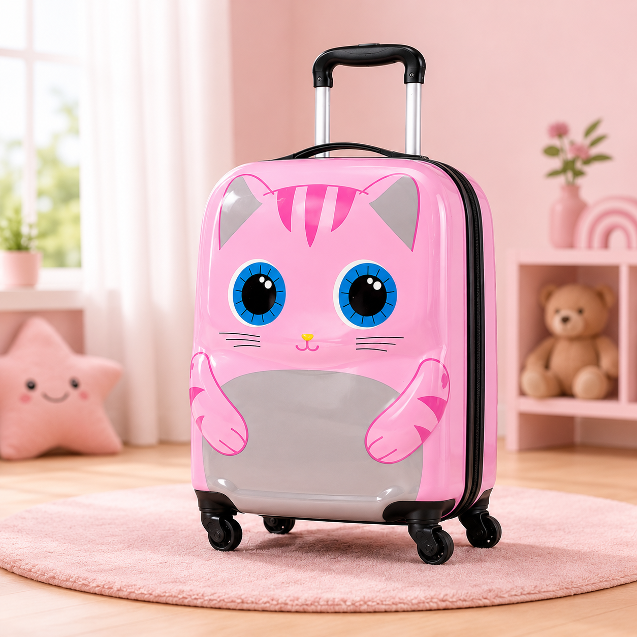 Kids Cartoon Hard Shell Trolley Suitcase with 360° Spinner Wheels | Lightweight Travel Luggage for Children