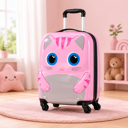 Kids Cartoon Hard Shell Trolley Suitcase with 360° Spinner Wheels | Lightweight Travel Luggage for Children
