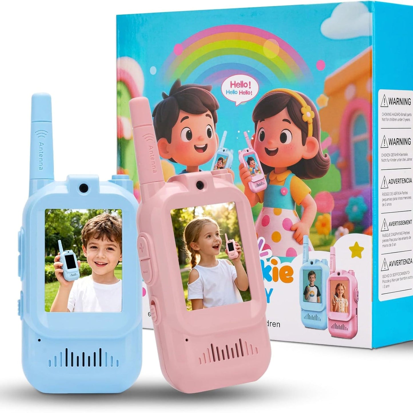 Walkie talkie set of 2 pink and blue with screen