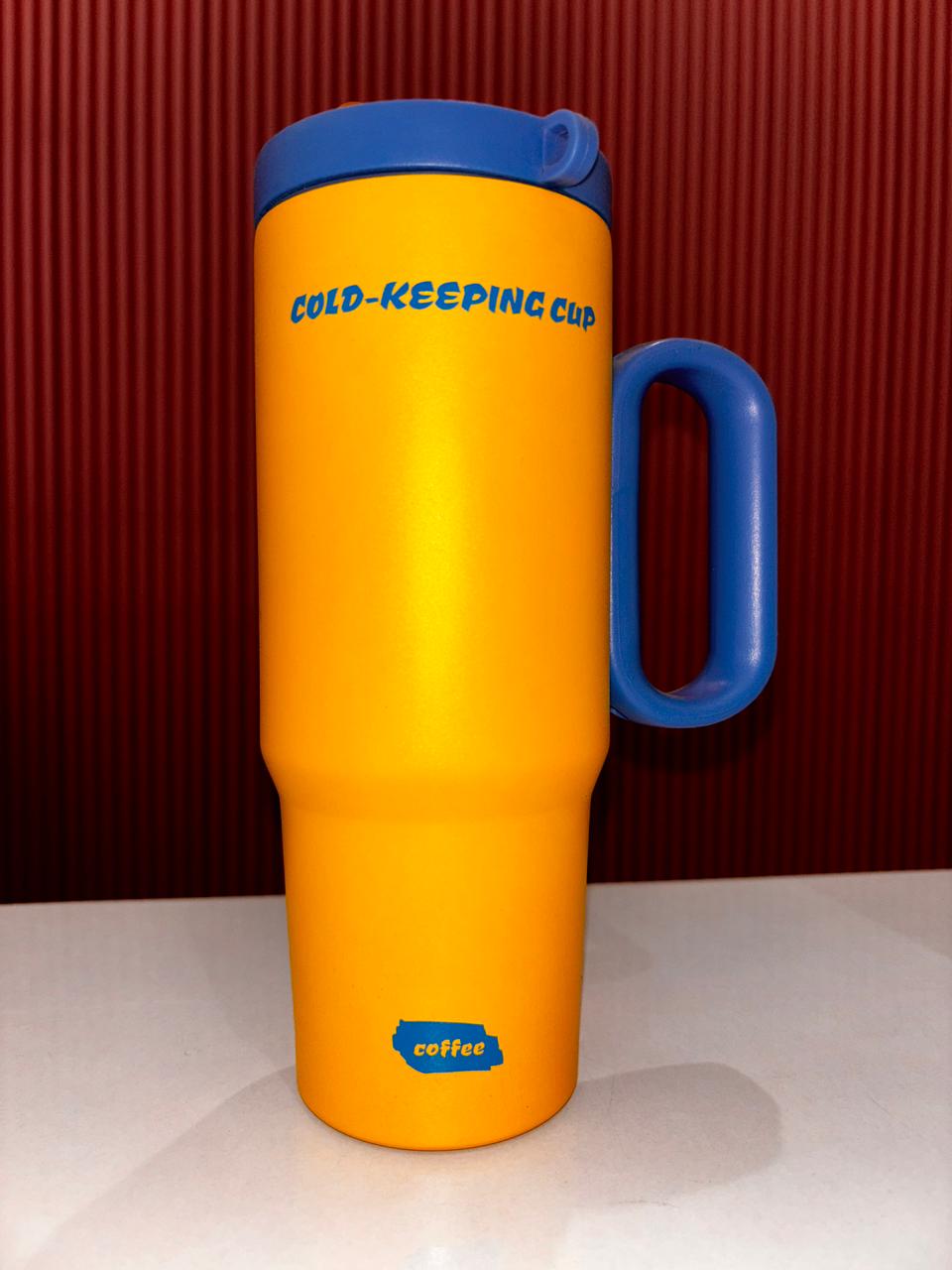 40oz Stainless Steel Insulated Tumbler with Handle & Straw | Vacuum Travel Mug | Leakproof Coffee Cup | Hot & Cold Flask