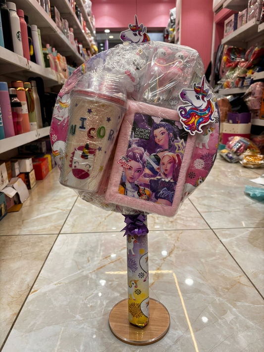 Unicorn Theme Kids Gift Hamper | Premium Return Gift Basket with Glitter Tumbler, K-Pop Notebook, Cute Stationery & Surprise Goodies | Birthday Return Gift for Girls