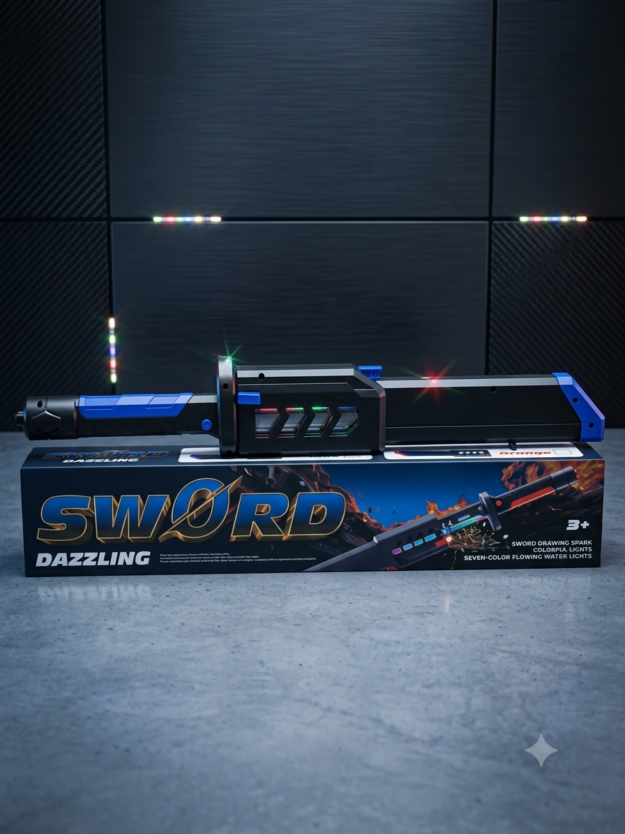 Rechargeable LED Dazzling Sword Toy for Kids – Retractable Light-Up Sword with 7-Color LED Lights & Cool Sound Effects