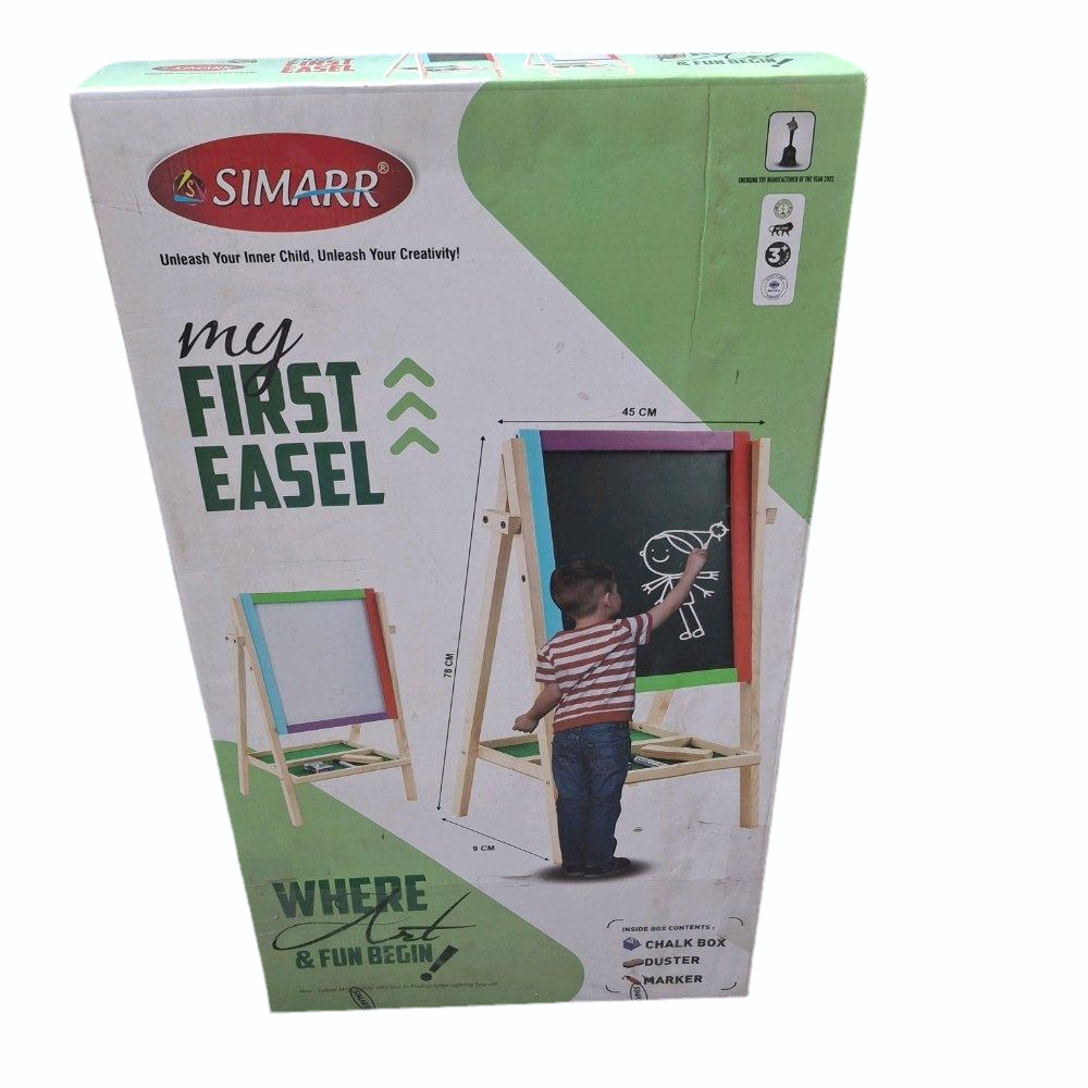 Double-Sided Wooden Kids Standing Art Easel with Blackboard, Whiteboard, and Accessories Set 