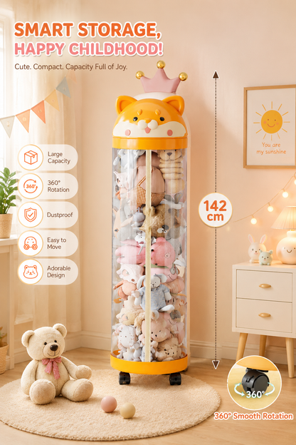 Large Capacity Plush Storage Box | Transparent Cylindrical Shape soft toy  Storage Bucket | soft toy storage , No Light Display