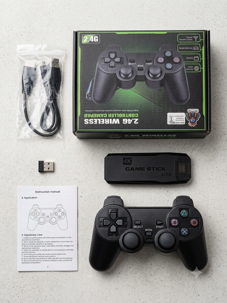 4K Ultra HD Game Stick with 2 Wireless Controllers, Double Player Support, Cable-Free Gaming