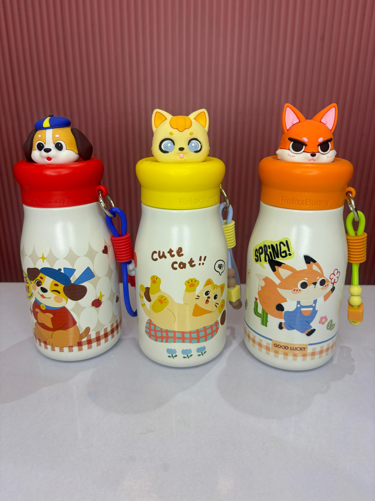 Cute Cartoon Animal Kids Stainless Steel Insulated Water Bottle with Straw, 3D Character Lid & Carry Handle – Hot & Cold Flask for School, Travel & Outdoor Use