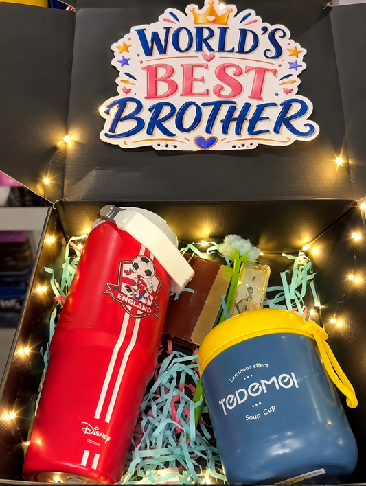 Bhai  Rakhi Hamper for Boys – Water Bottle, card holder, lunch Flower Pen & Rakhi Gift Set