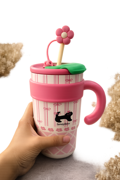 Fun Cat Themed Stainless Steel Mug 700 ml | Lid & Handle | BPA-Free