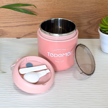 Pink Floral Print Insulated Lunch Box with Gift Tag - "Simple Joys, Warm Hearts" Stackable Tiffin Box
