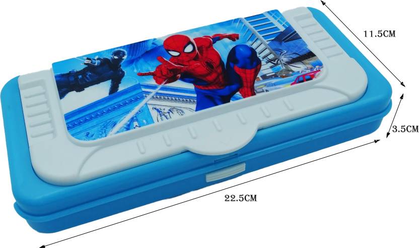 CARTOON PRINTED PENCIL BOX WITH SPIDERMAN CHARACTER Spider man Art Plastic Pencil Boxes  (Set of 2, Blue)