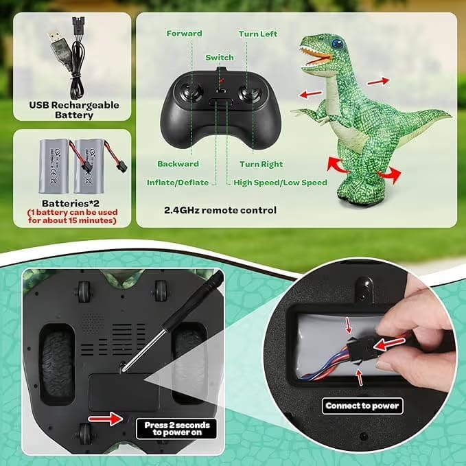 Inflatable Dinosaur RC Toy for Kids, Electric Dinosaur Toy with 360°Rotation, Rechargeable T-Rex RC Walking for Boys & Girls,