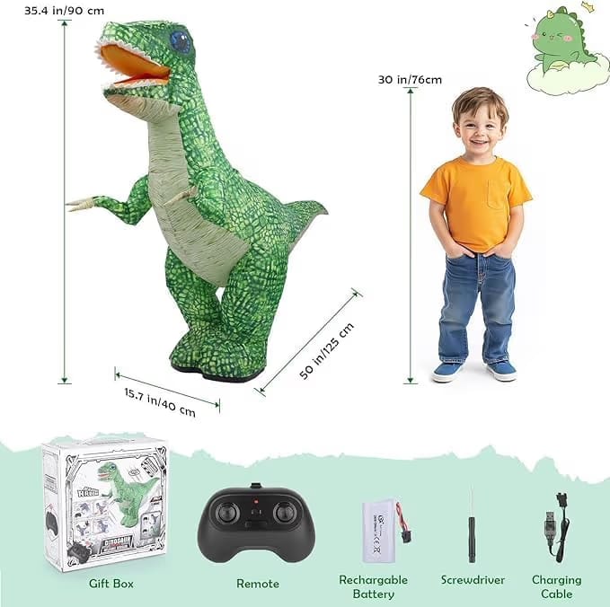 Inflatable Dinosaur RC Toy for Kids, Electric Dinosaur Toy with 360°Rotation, Rechargeable T-Rex RC Walking for Boys & Girls,