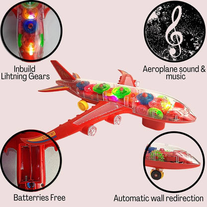 Gear Airplane Toy for Kids with 3D Light Music & 360 Degree Rotation  (Multicolor)