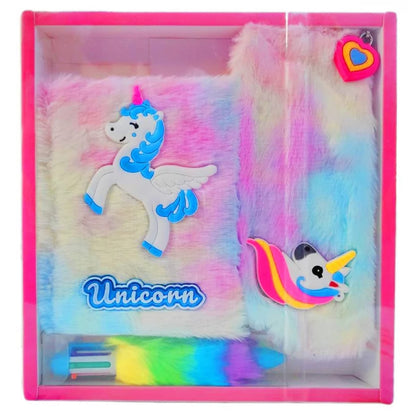 Unicorn 3 in 1 Combo Fur Gift Set for Gifting | Unicorn Fur Diary - Unicorn Fur Pouch - Unicorn 6in1 Fur Pen