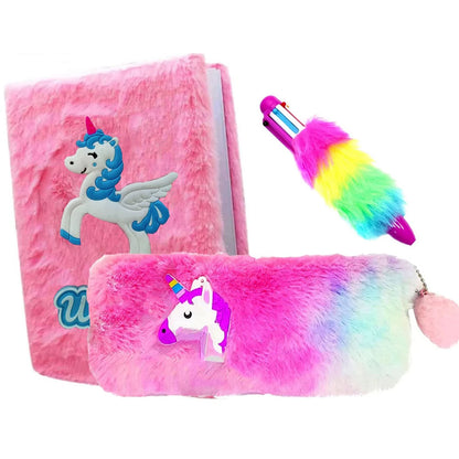 Unicorn 3 in 1 Combo Fur Gift Set for Gifting | Unicorn Fur Diary - Unicorn Fur Pouch - Unicorn 6in1 Fur Pen